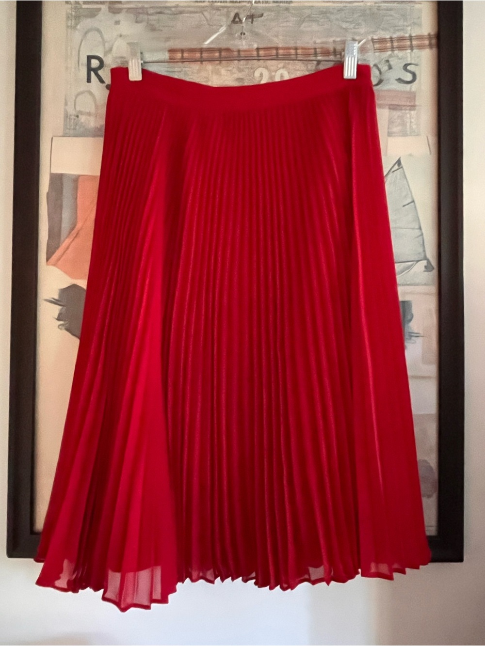 Jaeger Uk Accordian Pleated Red Midi Skirt 6-8/M
